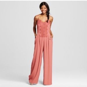 Xhilaration L Pink Lace Wide Leg Flowy Jumpsuit